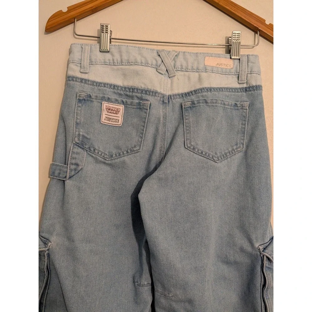 Justice Looney Tunes Kids Light Wash‎ Cargo Jeans Bugs Lola Bunny Blue Size 12